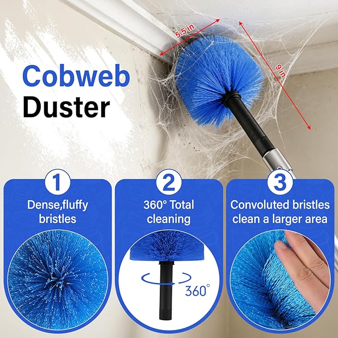 26FT High Window Washing Kit with Extension Pole, 2 in 1 Window Cleaning Squeegee Kit, Cobweb Duster with 5-20FT Telescoping Pole, High Reach Duster Kit for Outdoor, Indoor and Solar Panel Cleaning