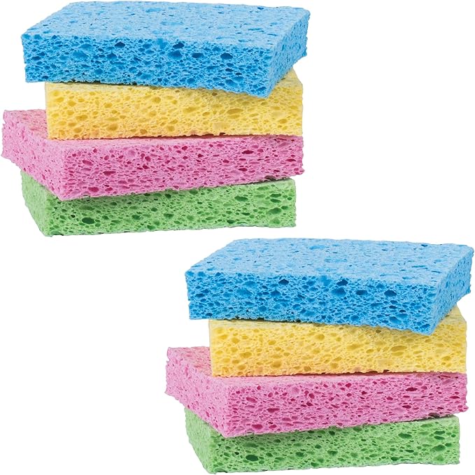 HIC Kitchen Pop-Up Sponges, Rectangular, Natural Vegetable Cellulose, 2 Sets of 4