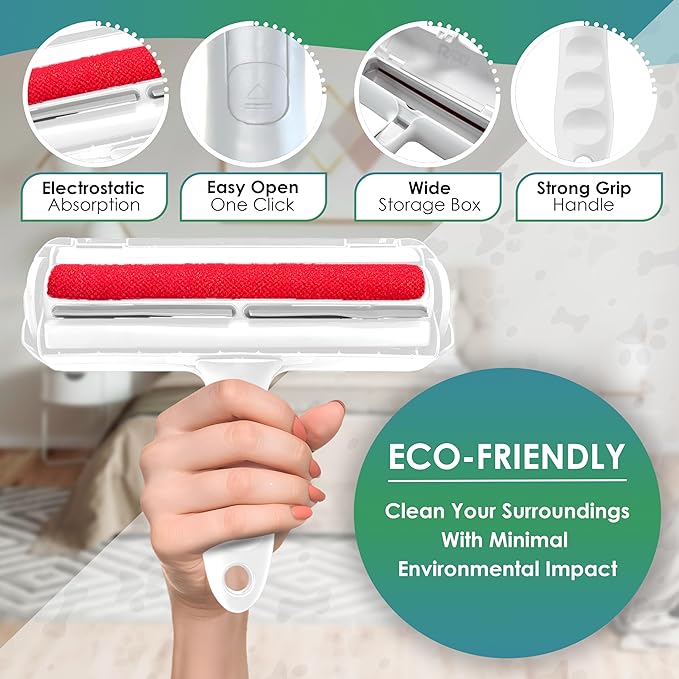 Pet Hair Remover Roller -Reusable, Self Cleaning Lint Roller for Pet Hair Removal on Furniture, Carpets, Clothes & Car Seats-Dog & Cat Hair Remover No Sticky Tapes (White)