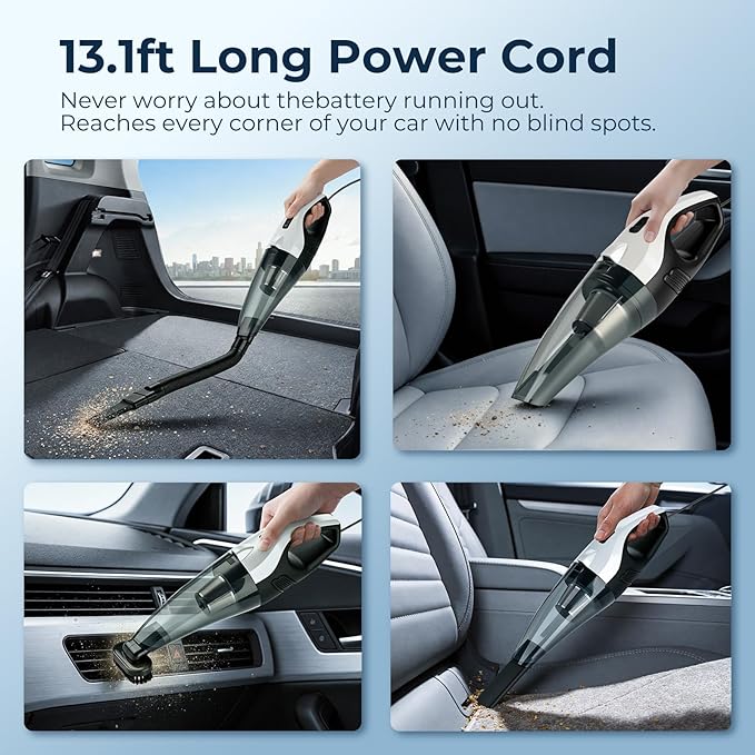 ezly Hand Held Car Vacuum Cleaner 6000PA Powerful Suction, Portable Mini Car Vacuum Cleaner, Handheld Vacuum with Washable Filter for Car/Office/Home, Pet Hair, Corded 13.12FT