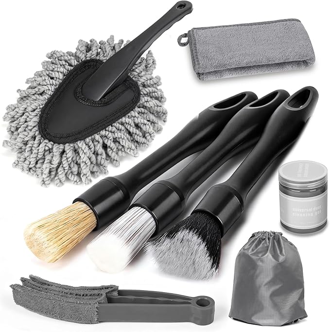 8PCS Car Interior Detailing Kit - 200g Cleaning Gel (185% More Than 70g), Ultra-Soft Detailing Brush Set, Dash Duster, Air Vent Brush, Microfiber Towel | Car Cleaning Supplies Gift for Men
