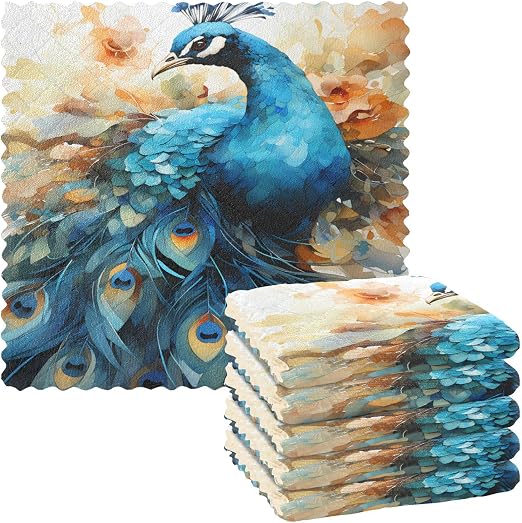 ALAZA Dish Towels Kitchen Cleaning Cloths Peacock Dish Cloths Absorbent Kitchen Towels Lint Free Bar Tea Soft Towel Kitc
