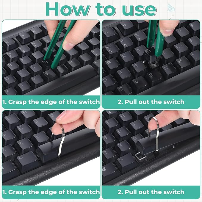 Vin Beauty 6 Pcs Keycap Puller Key Cap Removal Tool, Stainless Steel Keycap Remover Set, Switch Puller Kit with Keycaps Tweezers for Mechanical Keyboard
