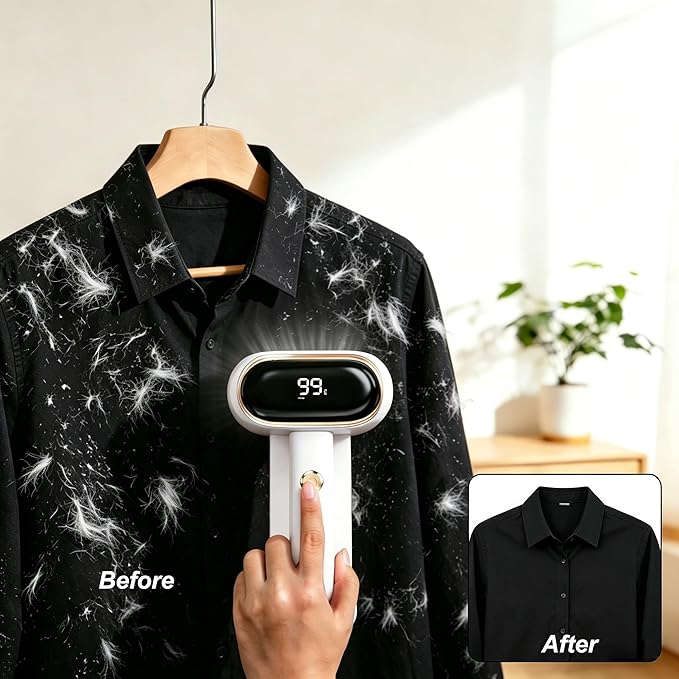 Fabric Shaver Lint Removers Rechargeable Sweater Shaver with Dual Head & LCD Display for Clothes Couch Pilling Furniture, 6-Leaf Blades Defuzzer, Pearl White, 1 Piece.