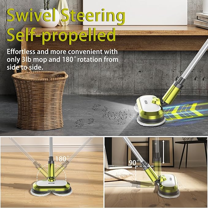 VMAI Cordless Electric Mop with Water Spray & Detachable Battery, Rechargeable Floor Spin Mop & Scrubber with LED Headlights, Washable Pads, Lightweight for Hardwood Tile Marble Floor Cleaning
