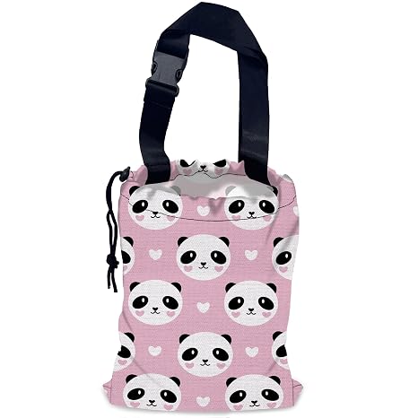 Lovely Panda Car Garbage Bag,Hearts Waterproof Small Car Trash Bag Hanging Back of Seat,Drawstring Hanging Car Trash Bag