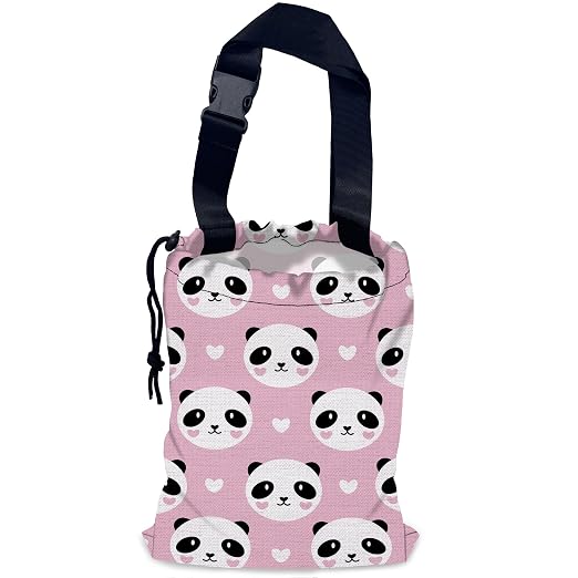 Lovely Panda Car Garbage Bag,Hearts Waterproof Small Car Trash Bag Hanging Back of Seat,Drawstring Hanging Car Trash Bag