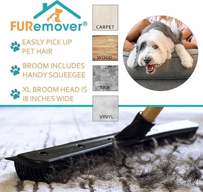 FURemover Pet Hair Removal Rubber Broom, 18" Broom Head