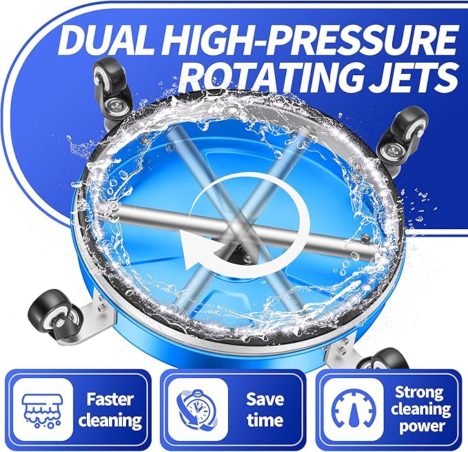 LidoDola 16'' Pressure Washer Surface Cleaner with 4 Wheels - Stainless Steel Surface Cleaner for Pressure Washer Attachment for Concrete, Driveway, Patio, Sidewalk, Deck and Driveways (16 INCH Blue)