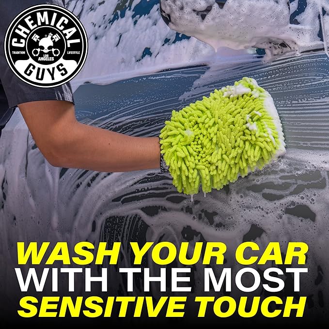 Chemical Guys Chenille Premium Scratch-Free Microfiber Wash Mitt for Car Washing - Lime Green, Ultra-Soft Car Wash Glove, Swirl-Free Finish, Safe for Trucks, SUVs, Motorcycles, and More