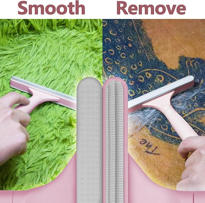 2 Pack Portable Pet Dogs Cats Hair Remover Lint Removal Shaver Tool Fur Scraper Carpet Rake for Couch Furniture Car Mats Fabric Sofa Clothes Bedding Pink
