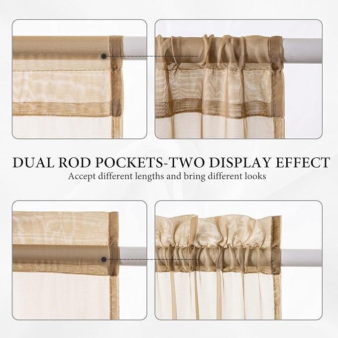 MIULEE Sidelight Semi Sheer Curtains for French Door Light Filtering Window Gauze 2 Panels 25 x 40 Inches with Tieback, Brown