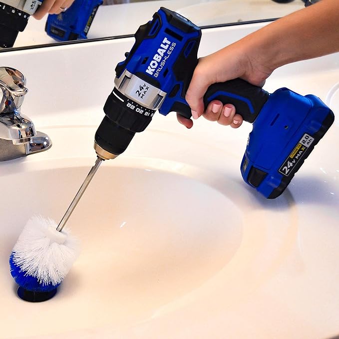 RotoScrub Long Reach Drill Brush Attachment, All Purpose for Car Tires, Toilets, Corners, Edges, Hard to Reach Areas, Heavy Duty Bristles