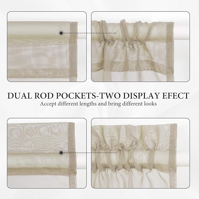 MIULEE French Door Sheer Curtains for Front Back Patio Glass Door Light Filtering Window Treatment with 2 Tiebacks 54 Wide and 72 Inches Length, Beige, Set of 2