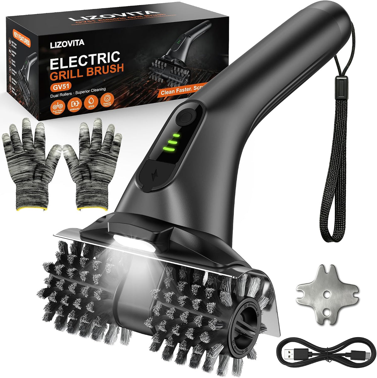 Electric Grill Brush for Outdoor Grill, Dual Roller BBQ Cleaner