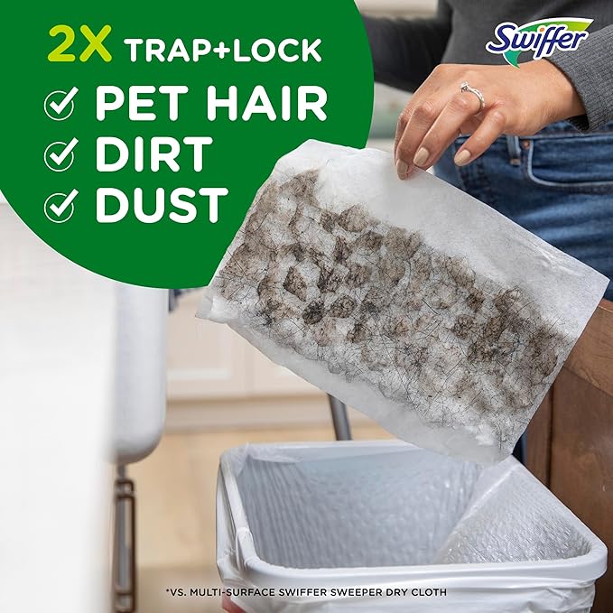 Sweep + Mop, Dry Pads Refill, Floor Cleaner for Dirt, Dust, Hair, Cleaning Cloths for Mopping Home, Bathroom, Kitchen, All Purpose Multi-Surface Floor Wipes, Heavy Duty, Pet, 32 Count (Pack of 2)