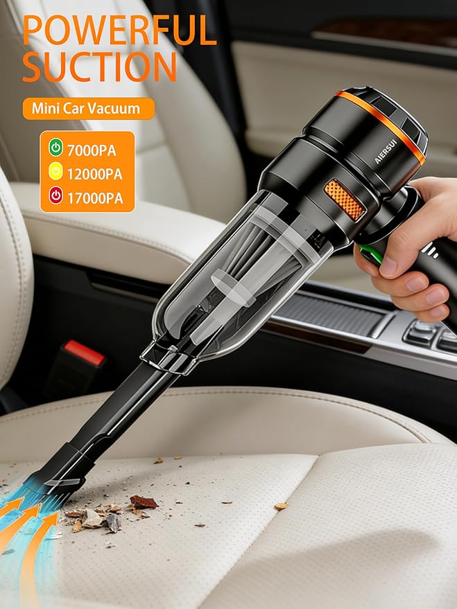 Super-Powered car mini Vacuum Cleaner 80,000RPM, Four-in-one: Blower, Vacuum Cleaner, air Extractor, and Pump. Handheld dust Collector, Handheld dust Blower, Hair Dryer, Cordless (Orange)