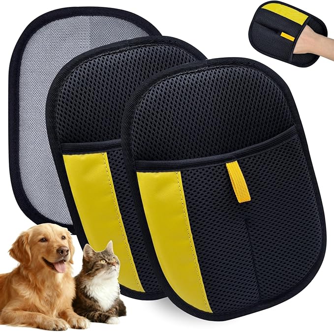 2 Pcs Pet Hair Removal Glove for Dogs & Cats, Upgraded Reusable Electrostatic Pet Hair Gloves, Pet Hair Remover Tool for Clothing, Couch, Carpet,Pet Beds, Convenience for Busy Pet Owners