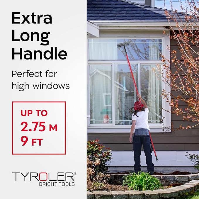 Tyroler Professional Window Squeegee for Home, Long Squeegee for Window Cleaning, 2-in-1 Window Cleaning Squeegee Kit, Indoor & Outdoor Window Cleaner Tool for High Windows & Glass (12''-110'')
