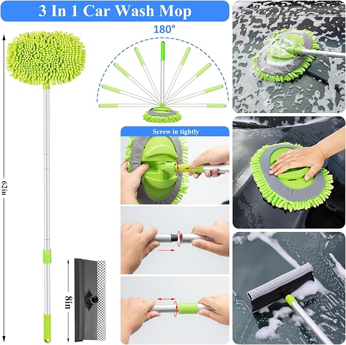 32Pcs Car Detailing Brush Set, Car Detailing Kit, Auto Detailing Drill Brush Set, Car Detailing Brushes, Car Wash Cleaning Tools Kit with Wash Mop for Interior, Exterior, Wheels, Blue