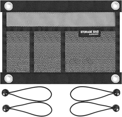 Mesh Storage Bag Kayak Storage Compartments Set Attaches to Kayak Seat,Boat Suspended Storage Organizer with 4 pcs Elast