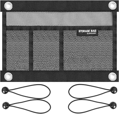 Mesh Storage Bag Kayak Storage Compartments Set Attaches to Kayak Seat,Boat Suspended Storage Organizer with 4 pcs Elast