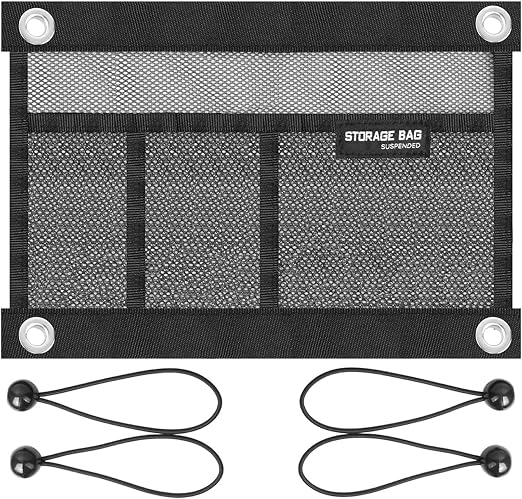 Mesh Storage Bag Kayak Storage Compartments Set Attaches to Kayak Seat,Boat Suspended Storage Organizer with 4 pcs Elast