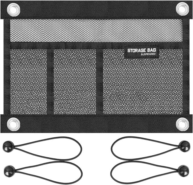 Mesh Storage Bag Kayak Storage Compartments Set Attaches to Kayak Seat,Boat Suspended Storage Organizer with 4 pcs Elast