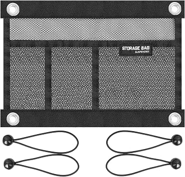 Mesh Storage Bag Kayak Storage Compartments Set Attaches to Kayak Seat,Boat Suspended Storage Organizer with 4 pcs Elast