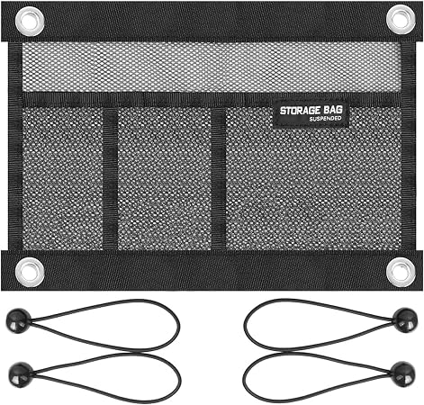 Mesh Storage Bag Kayak Storage Compartments Set Attaches to Kayak Seat,Boat Suspended Storage Organizer with 4 pcs Elast