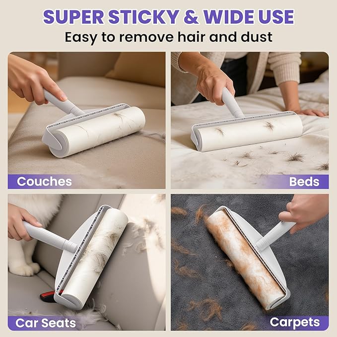 9.45” Large Surface Lint Roller: DELOMO Extra-Wide Sticky Roller for Pet Hair - Cleans Faster on Couches, Beds, Carpets, Clothing, Furniture & Car Seats - 450 Sheets Total - Ideal for Pet Homes