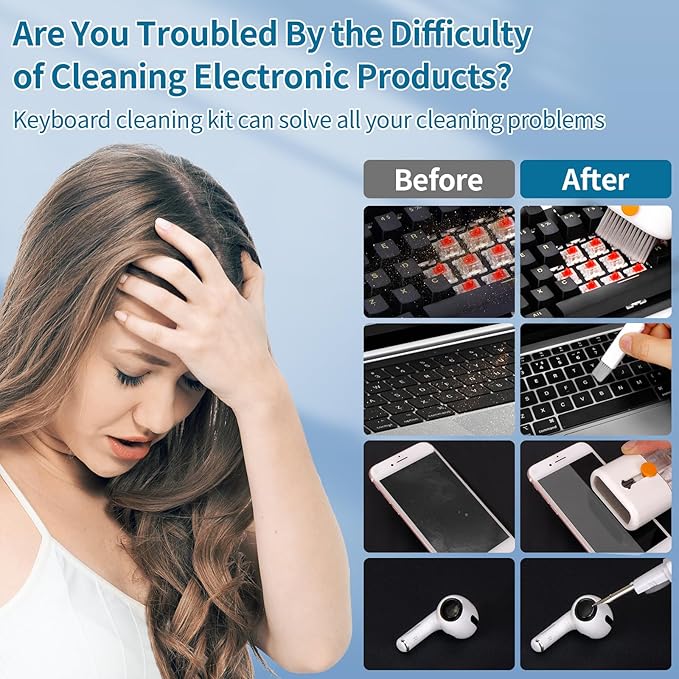 Keyboard Cleaner Laptop Cleaning Kit - All in One Computer Tech Cleaning Brush, Multi-Function Pc Accessories with Airpod Cleaning Kit, Electronic Laptop Screen Cleaner for MacBook, iPhone, Gaming