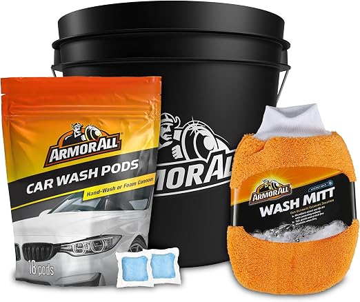 Armor All Car Wash Pods, 18 Count 3.5 Gallon Car Wash Bucket Microfiber Car Wash Mitt, Car Wash Supplies for Cars, Truck