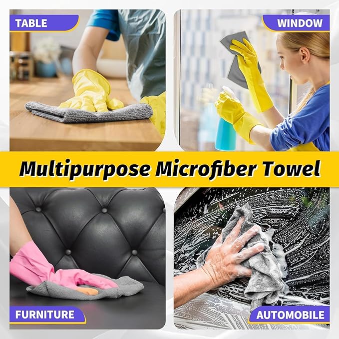 Microfiber Cleaning Cloth, 100 Pack Cleaning Rags Microfiber Towel Bulk Absorbent Lint-Free WashCloths, All-Purpose Towels for Cars, Shop, Automotive, Garage, Home Kitchen 11.5"*11.5", Grey