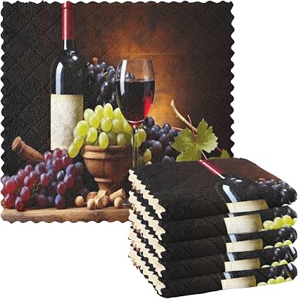 Kigai Vineyard Wine Grape Kitchen Cloth Dish Towels 6-Pack Microfiber Super Soft Absorbent Towels Fast Drying Nonstick O