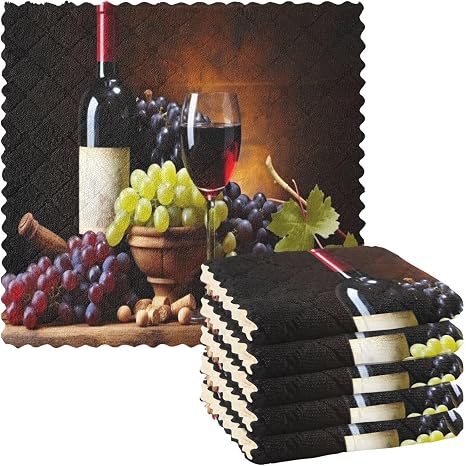 Kigai Vineyard Wine Grape Kitchen Cloth Dish Towels 6-Pack Microfiber Super Soft Absorbent Towels Fast Drying Nonstick O