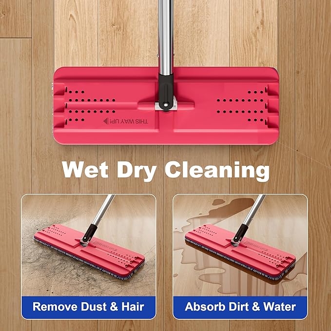 JOYMOOP Flat Mop System, Microfiber Mop and Bucket Set, Black, Household & Commercial Floor Cleaning System for Hardwood, Tile & Glass, Wet Dry Use, 60" Handle, 3 Pads