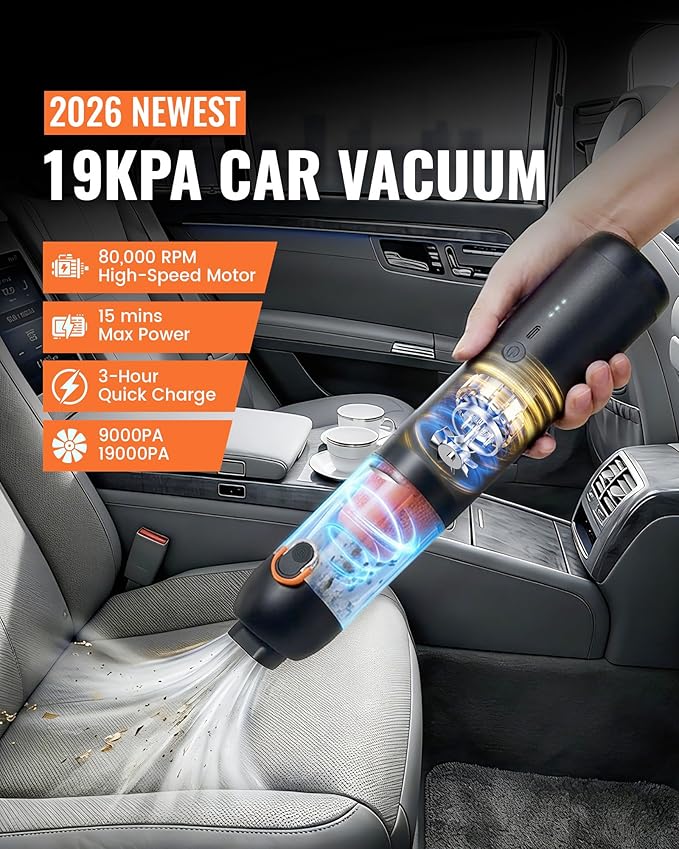 Car Vacuum, 4-in-1 Portable Mini Cordless Car Vacuum with 19000pa Suction Power, Lightweight Small Vacuum Cleaners for Small Work Areas, Vehicles, Desks, and Computer Keyboards
