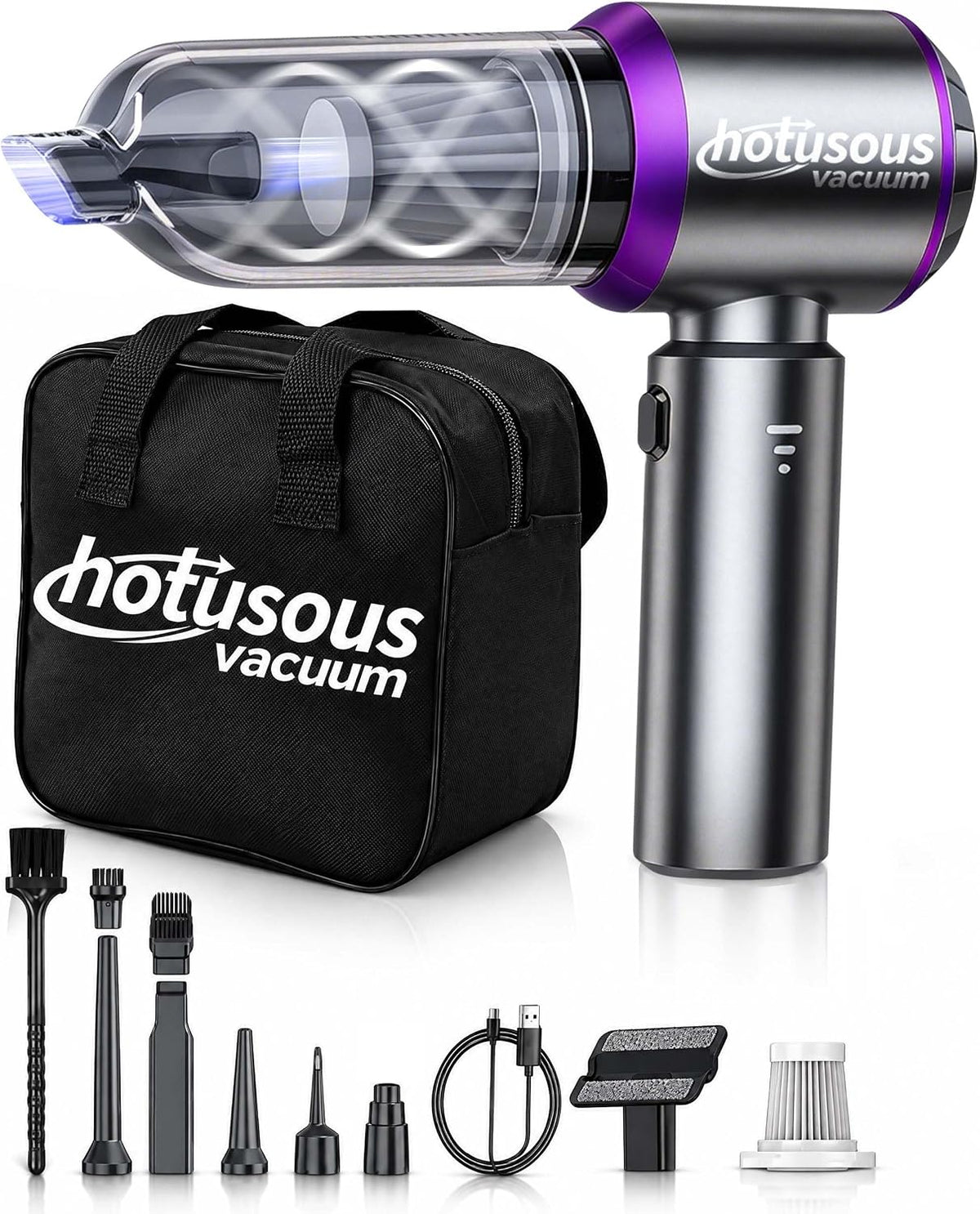 4-in-1 Car Vacuum Portable Cordless, Three-Level Adjustable Power, Comprehensive Accessory Kit, Visible Battery Level, 0.4l Visible Dust Cup, for Car Interiors, Home, Sofa, Carpet, Keyboard