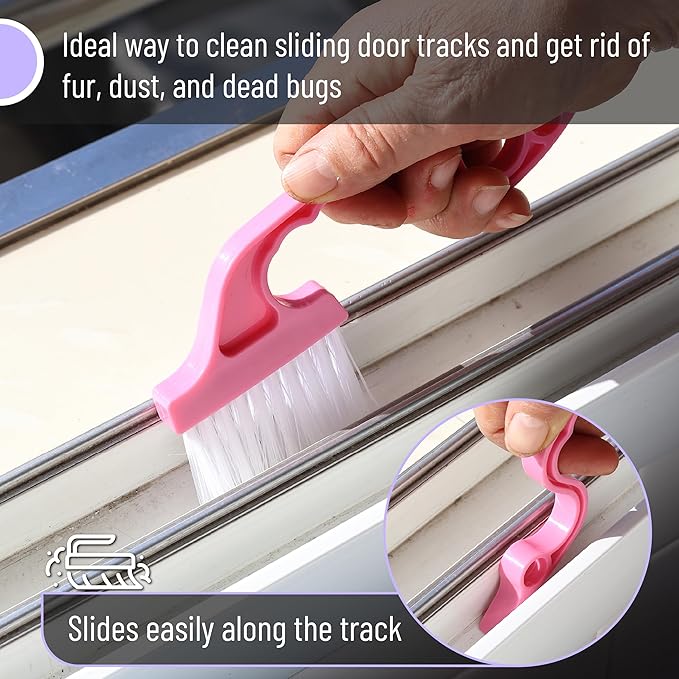 Slick- Window Track Cleaning Brush, 4 Pack, Ergonomic Handle, Built-in Scraper, Multipurpose, Window Track Cleaning Tools