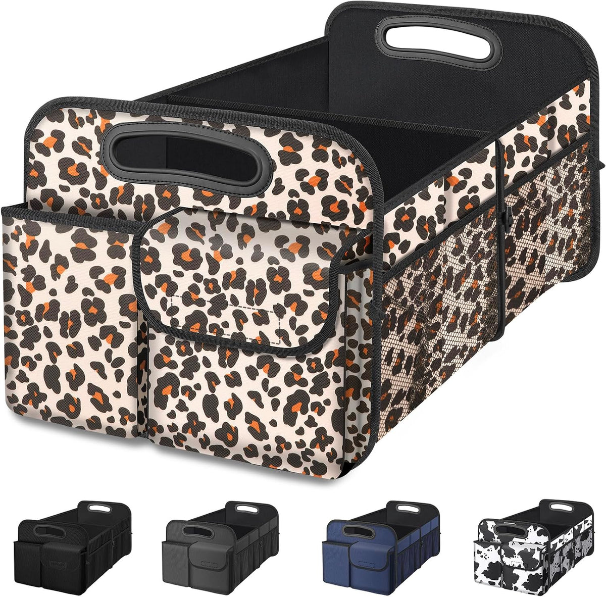 Car Trunk Organizer, Trunk Storage Organizer with Large Capacity Waterproof Collapsible Trunk Organizer for Car Suv/Jeep/Sedan (Leopard Print, Standard)