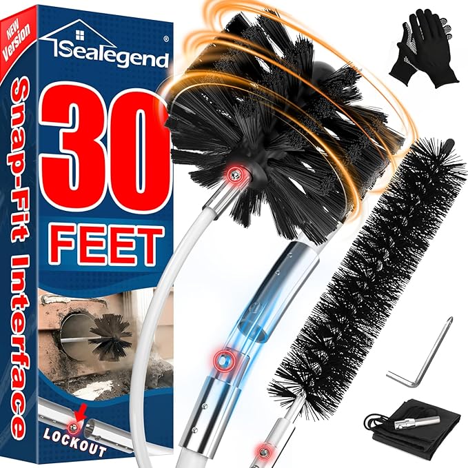 Sealegend 30 Feet Dryer Vent Cleaner Kit, Lint Remover, 2×Upgraded Flexible Quick-Snap Brush with Drill Attachment, Extends Up to 30 Feet for Easy Cleaning, Works with/Without a Power Drill