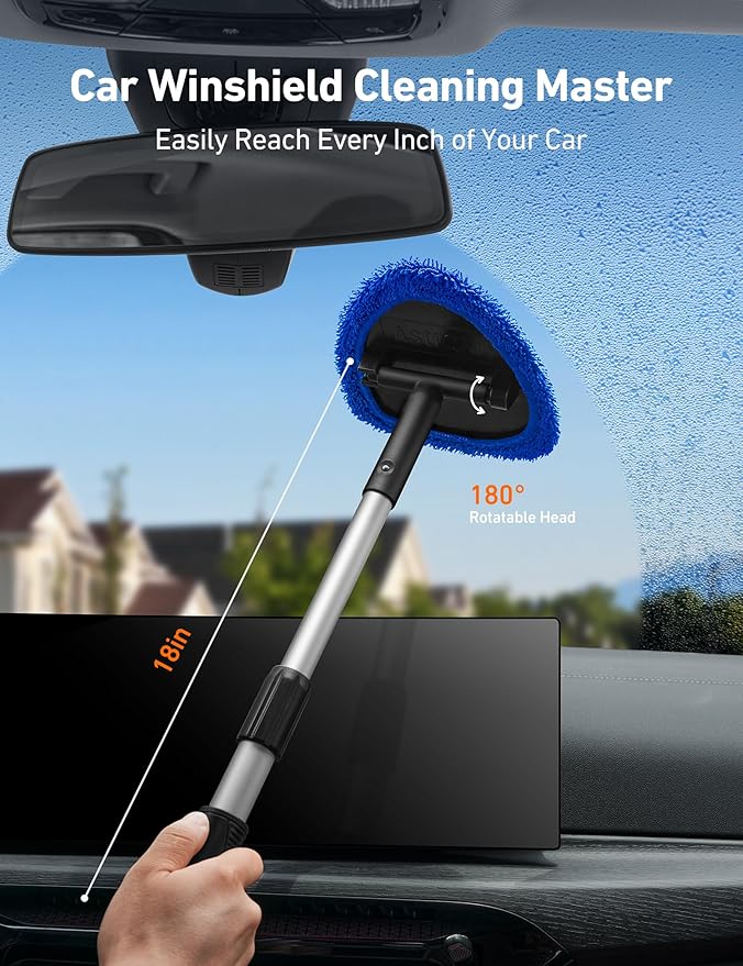 AstroAI 10pcs Windshield Cleaner Tool, Car Interior Detailing Kit with AC Vent Brush, 3 Cleaning Brushes, 4 Microfiber Pads and Spray Bottle, All-Inclusive Cleaning Solution, Car Accessories, Blue