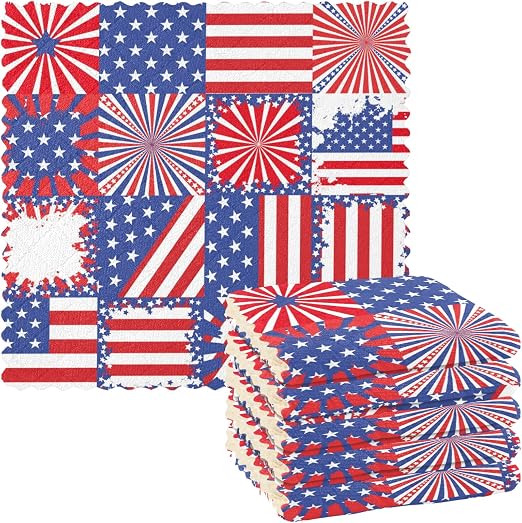 ALAZA Dish Towels 4th of July American Independence Day Dish Cloths Absorbent Lint Free Bar Tea Soft Towel Kitchen Acces