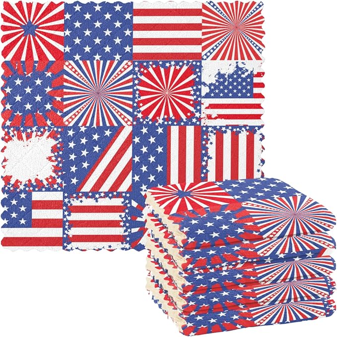 ALAZA Dish Towels 4th of July American Independence Day Dish Cloths Absorbent Lint Free Bar Tea Soft Towel Kitchen Acces