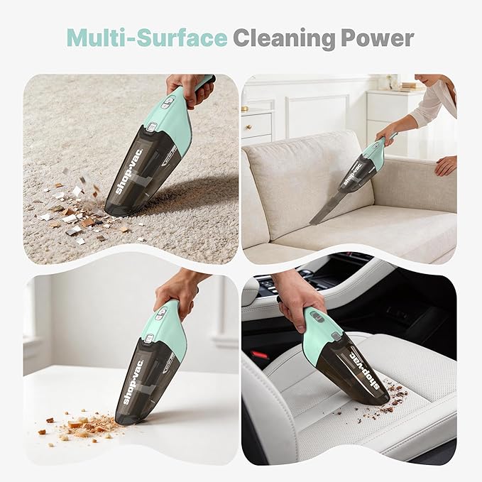 Shop-Vac Wet/Dry Handheld Vacuum Cordless, Powerful Portable Car Vacuum Rechargeable, Wall-Mounted Hand Vac with Crevice Tool, Lightweight Hand Vacuum for Home & Car, Washable Filter, Green