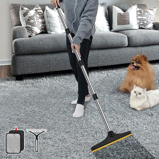 B-Land Carpet Rake for Pet Hair Removal, Reusable Pet Hair Remover with 60” Adjustable Long Handle, Carpet Scraper Broom Dog Cat Hair Remover Tool Fur Sweeper for Rugs, Mats