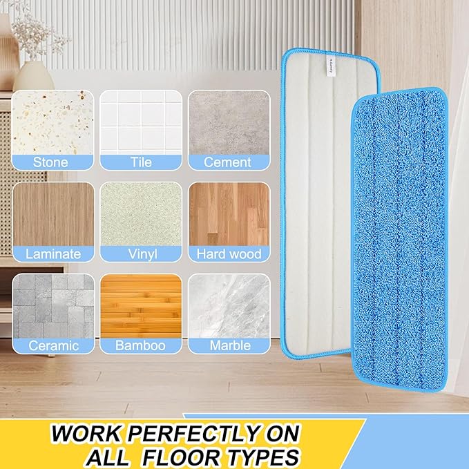 8 Pack 16.5 inch Reusable Mop Pads Microfiber Spray Mop Replacement Heads for Wet/Dry Mops Compatible with Bona Floor Care System (4 Color Mops)