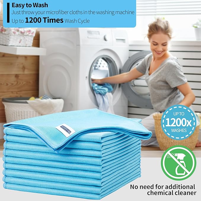 Microfiber Glass Cleaning Cloth - 10 Pack Polishing Cloths, 16" x 14" Window Cleaning Towel, Streak Free, Lint Free, Great for All Delicate Surface, Glasses, Stainless Steel, Windshield.