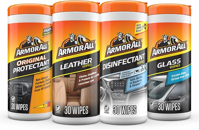 Armor All Interior Car Cleaning Wipes Kit, Disinfects, Protects, and Cleans Car Interiors, Includes Leather Care Wipes, 